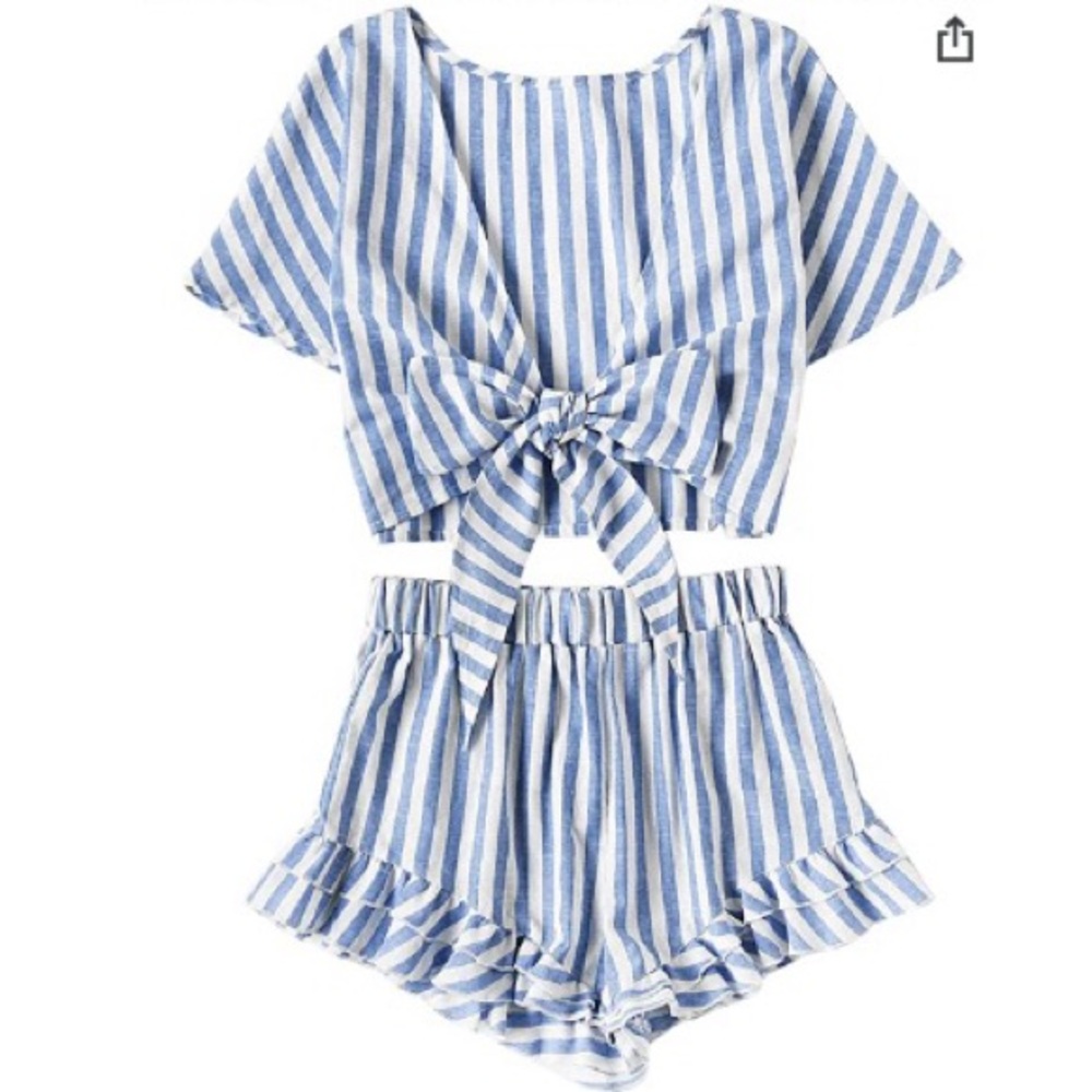 2 Piece Boho Crop Cami Top & Shirts Set